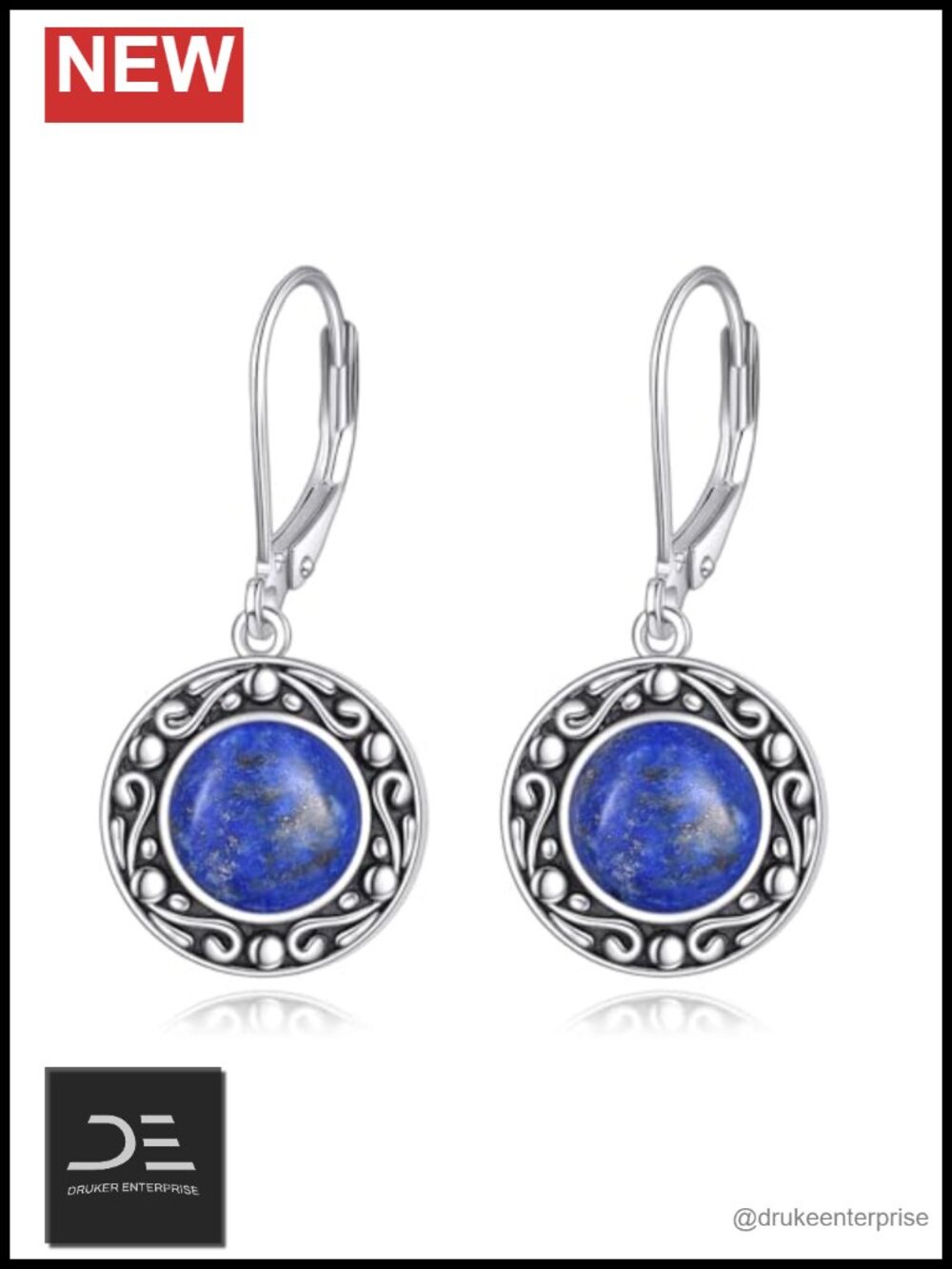 Gemstone Dangle Earrings 925 Sterling Silver Round Lapis Lazuli Gifts